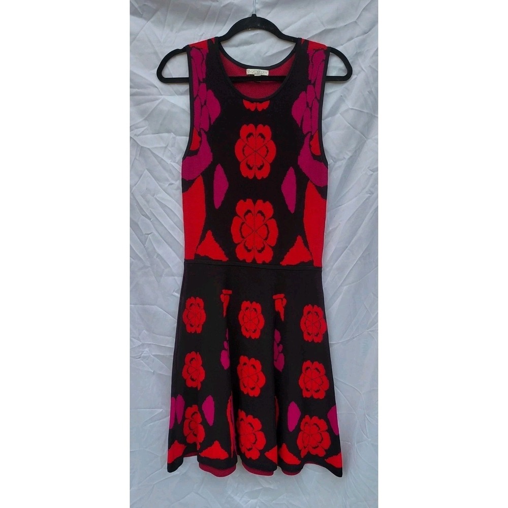 Eva Mendes Floral Knit Fit & Flare Midi Sweater Dress Med Sleeveless